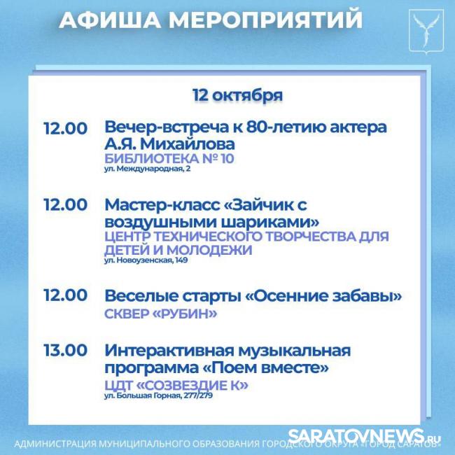 Выходные в Саратове: концерты, пешие экскурсии, игры для детей Выходные в Саратове: концерты, пешие экскурсии, игры для детей
