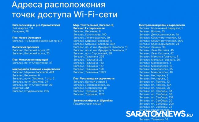 В Саратове и Энгельсе заработали точки бесплатного Wi-Fi: список адресов В Саратове и Энгельсе заработали точки бесплатного Wi-Fi: список адресов