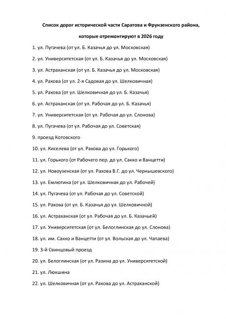 В Саратове объявили конкурс на ремонт 46 участков дорог во Фрунзенском районе В Саратове объявили конкурс на ремонт 46 участков дорог во Фрунзенском районе