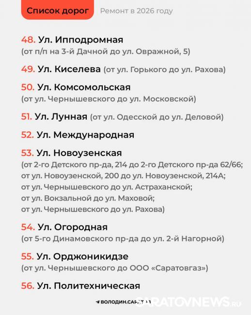 Стало известно, какие дороги Саратова будут отремонтированы в этом году Стало известно, какие дороги Саратова будут отремонтированы в этом году