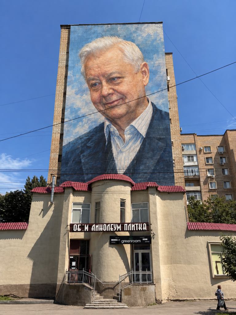 Мурал памяти Олега Табакова у театра драмы в Саратове